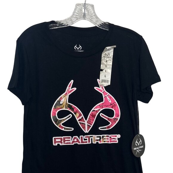 Realtree Camo Logo Short Sleeve Tshirt Womens Large Black Pink New Hunting - Picture 3 of 9